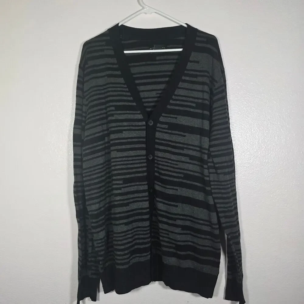 Shaquille O’Neal XLG Black Sheer Striped Button Front Cardigan Men’s XLT
